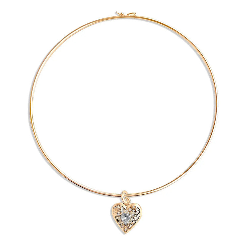 Colar Choker Zircônia Coração Prata 925 Dourada Ouro 18k