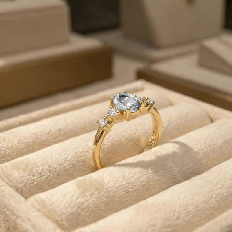 Anel London De Prata 925 Dourada Ouro 18k - Zircônia