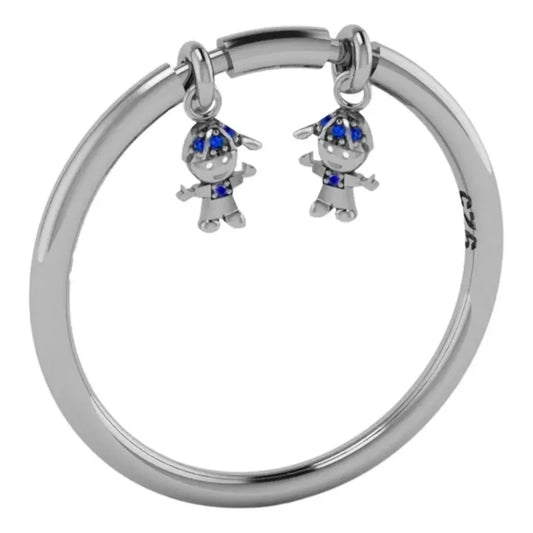 Anillo de plata 925 con colgantes exclusivos para la familia: 2 niños