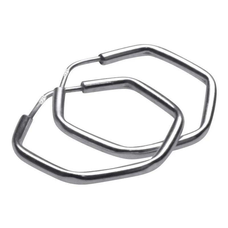 Argola Brinco Pequena 18mm Hexagonal Prata 925 Unissex