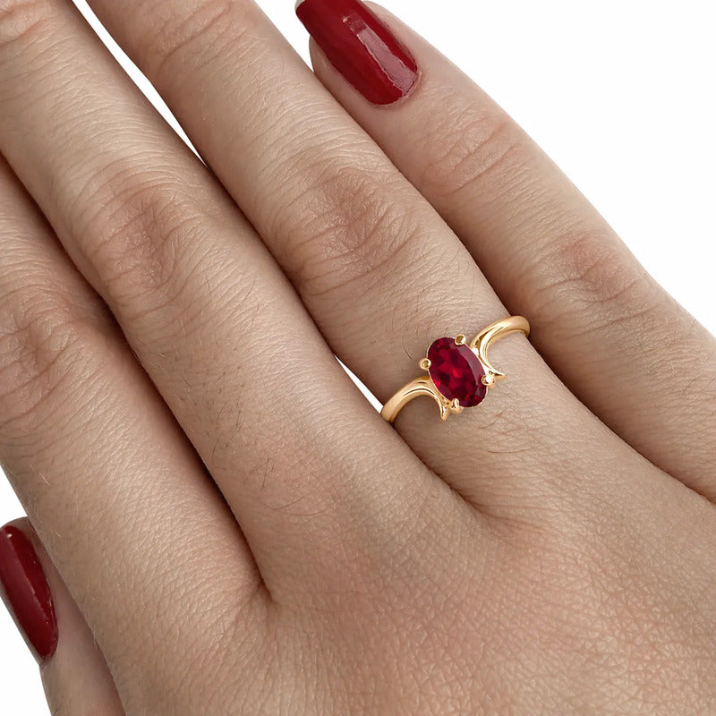Anel Roma Solitário Prata 925 Dourada Ouro 18k - Rubi