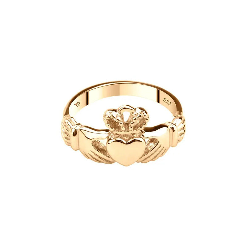 Anel Claddagh Clássico Prata 925 Dourada 18k-  Unissex
