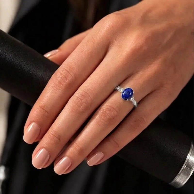 Anel Formatura Feminino Prata 925 + Caixinha Capelo Lapis Lazuli 17