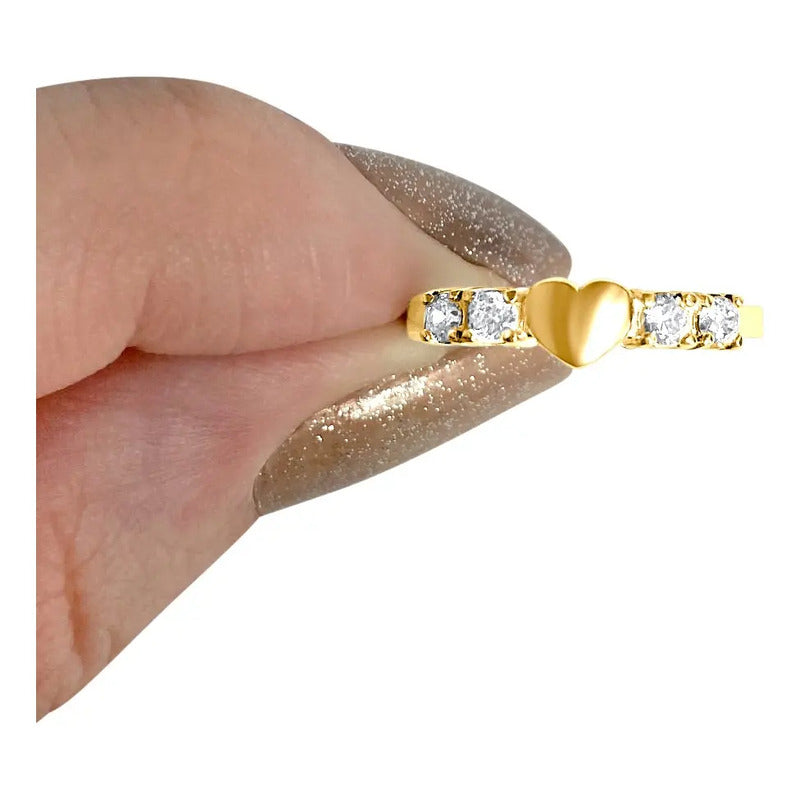 Anel Coração Sólido Prata 925 Dourada Ouro 18k - Citrino Tamanho 22 Dourado