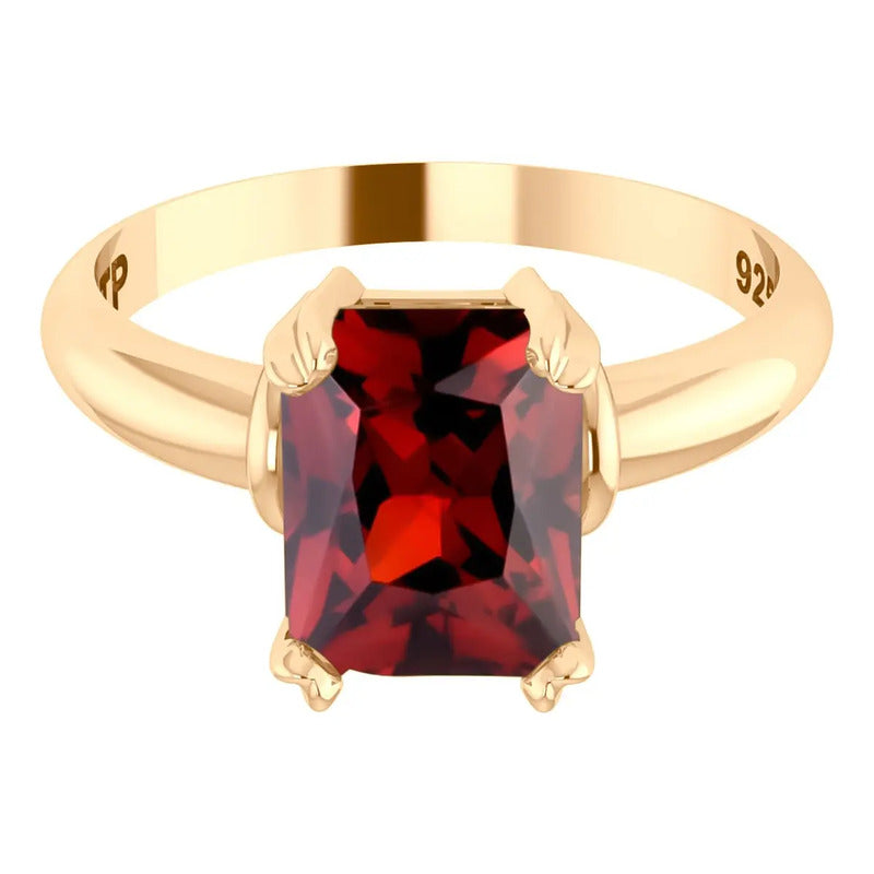 Anel Vintage Granada Prata 925 Dourada  Ouro 18k - Feminino