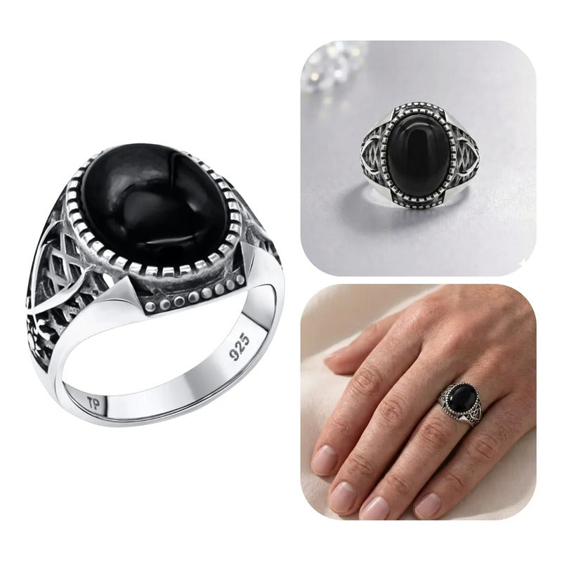 Anel Masculino De Prata 925 Oval Black Onix - Exclusivo