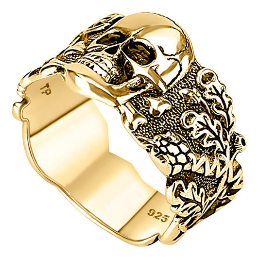 Anel Masculino Caveira Cobra Prata 925 Dourada Ouro 18k