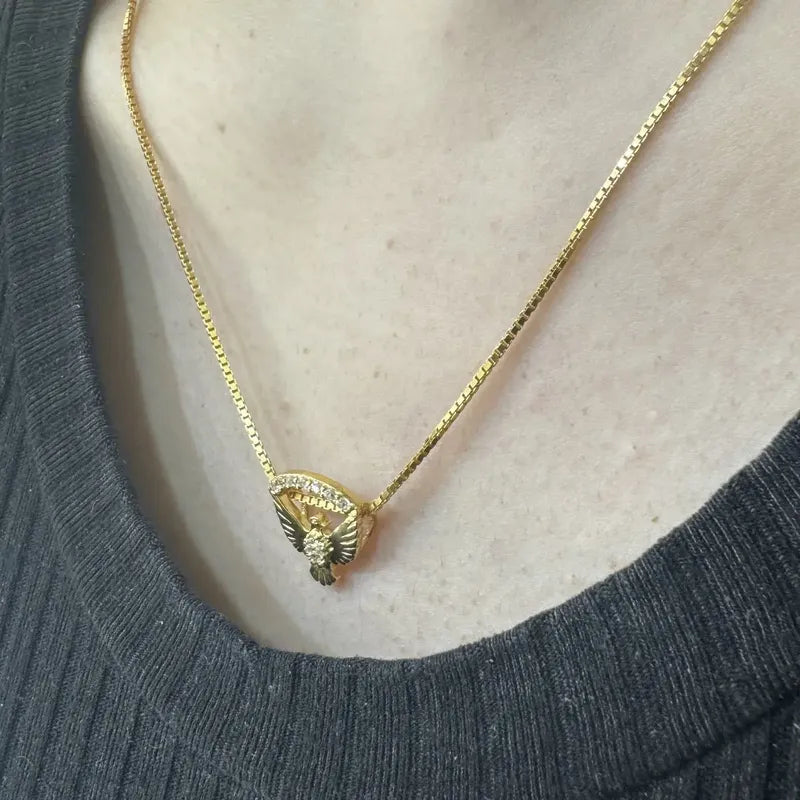 Colar Zircônia Prata 925 Dourada 18k Espirito Santo Dourado