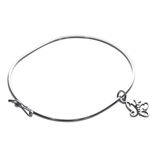 Pulseira Bracelete Rígido Prata 925 - Borboleta Vazada 19 Cm