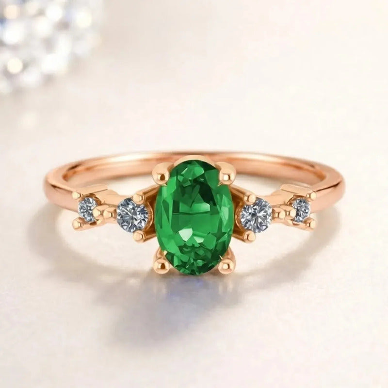 Anel Formatura Feminino Prata 925 Dourada 18k + Capelo Esmeralda 14-15