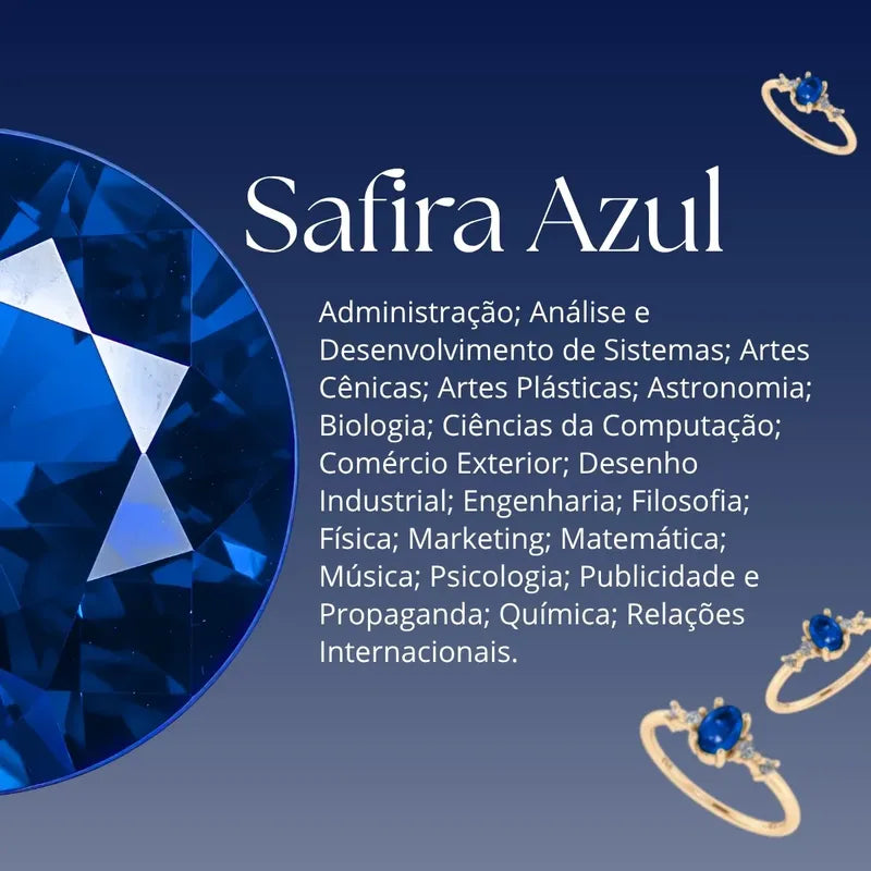 Anel Formatura Diversas Areas Prata 925 Dourada 18k + Capelo Safira 24-25