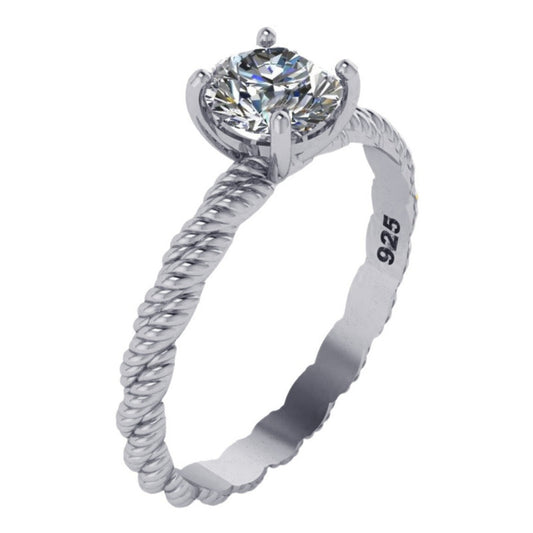 Anel Solitário Prata 925 Torcido Zirconia - Exclusivo