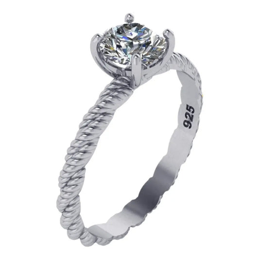 Anel Solitário Prata 925 Torcido Zirconia - Exclusivo