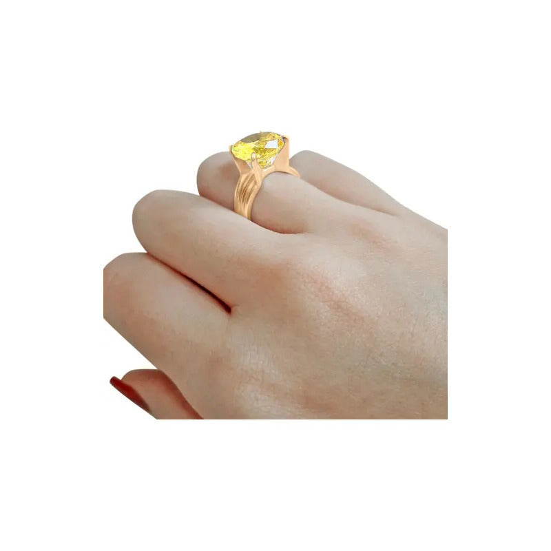 Anel Solitário Prata 925 Dourada 18k - Citrino Grande