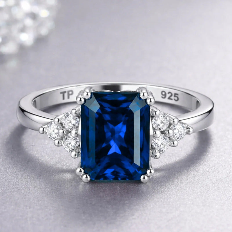 Anel Vintage Clássico Safira Azul Pura Prata 925 - Feminino