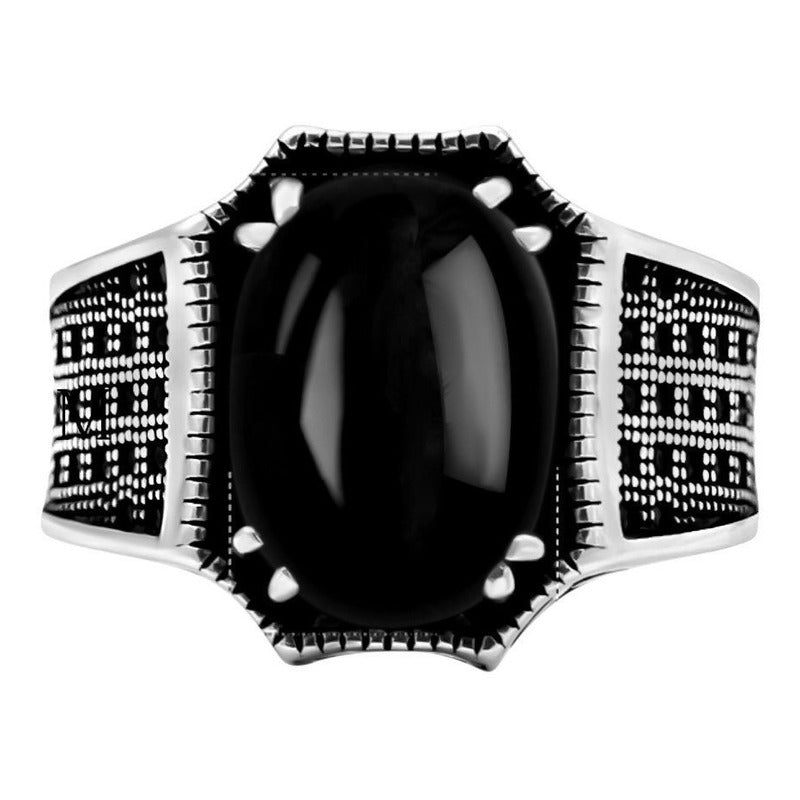 Anel Prata 925 Black Ônix Natural Cabochão Exclusivo