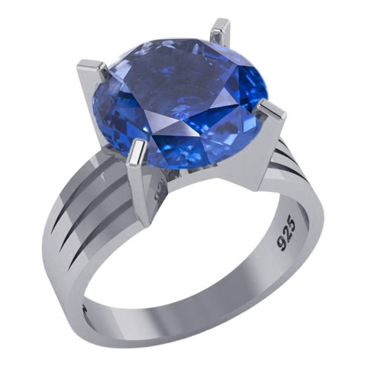Large Sapphire Solitaire Ring Pure 925 Silver - Exclusive