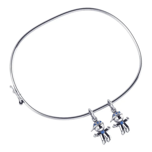 925 Silver Rigid Bracelet - 2 Boys Pendants