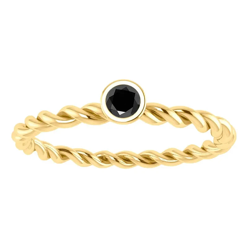 Anel Solitário Prata 925 Dourada 18k Torcido - Black Onix