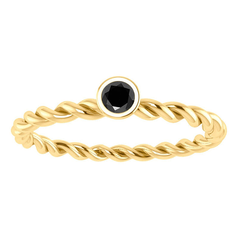 Anel Solitário Prata 925 Dourada 18k Torcido - Black Onix