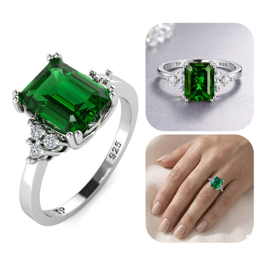 Anel Vintage Clássico Esmeralda Prata 925 - Feminino 21