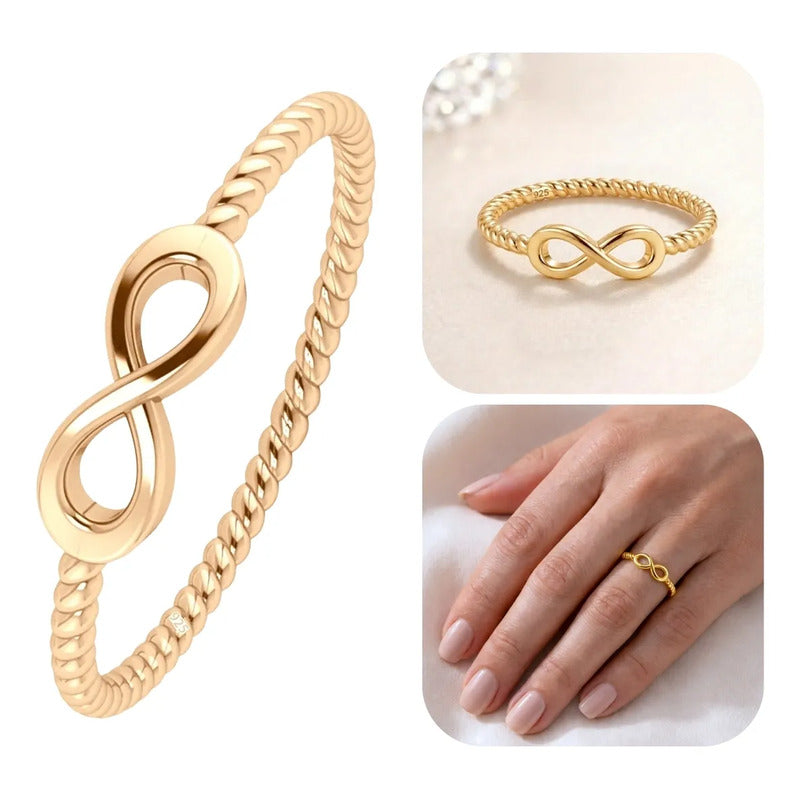 Anel Infinito Prata 925 Dourada Ouro 18k - Certificado