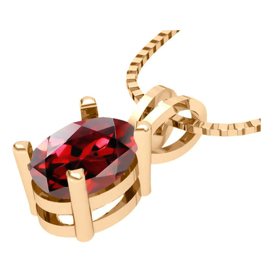 Colar Pingente Oval Prata 925 Dourada 18k - Granada Vermelho