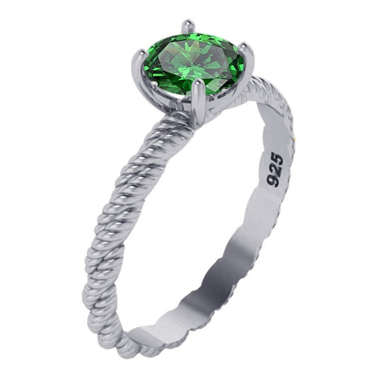 925 Silver Twisted Emerald Solitaire Ring - Exclusive