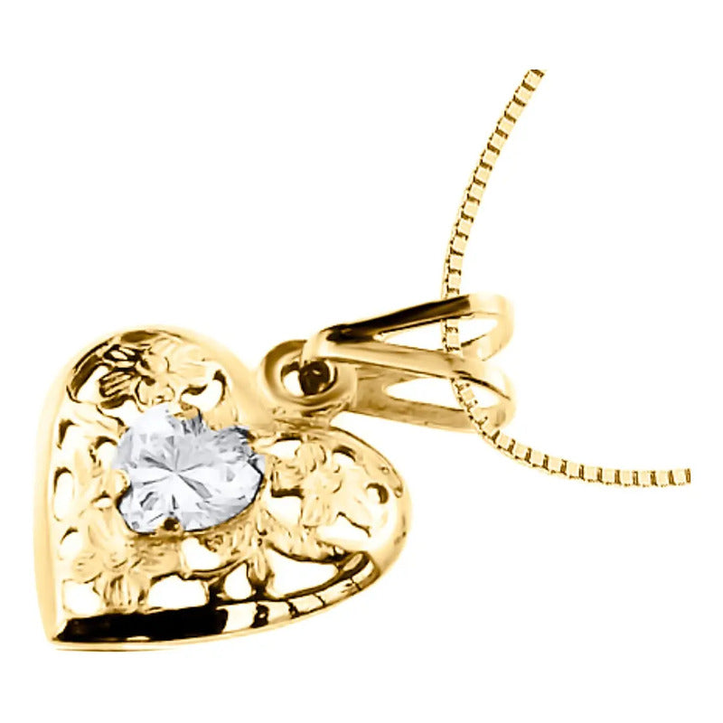 Colar Filigrana Coração Prata 925 Dourada 18k - Zircônia Zircônia
