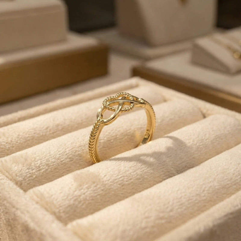 Anel Infinito Amor Prata 925 Dourada Ouro 18k - Feminino