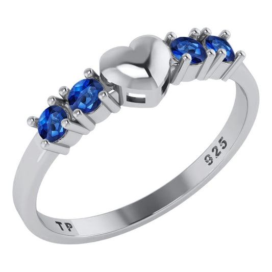 Solid Heart Ring In Pure 925 Silver - Blue Sapphire