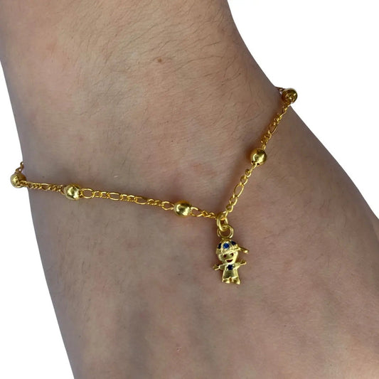 Pulseira Prata 925 Prata Dourada 18k Bolinha 3mm -menino 18 Cm