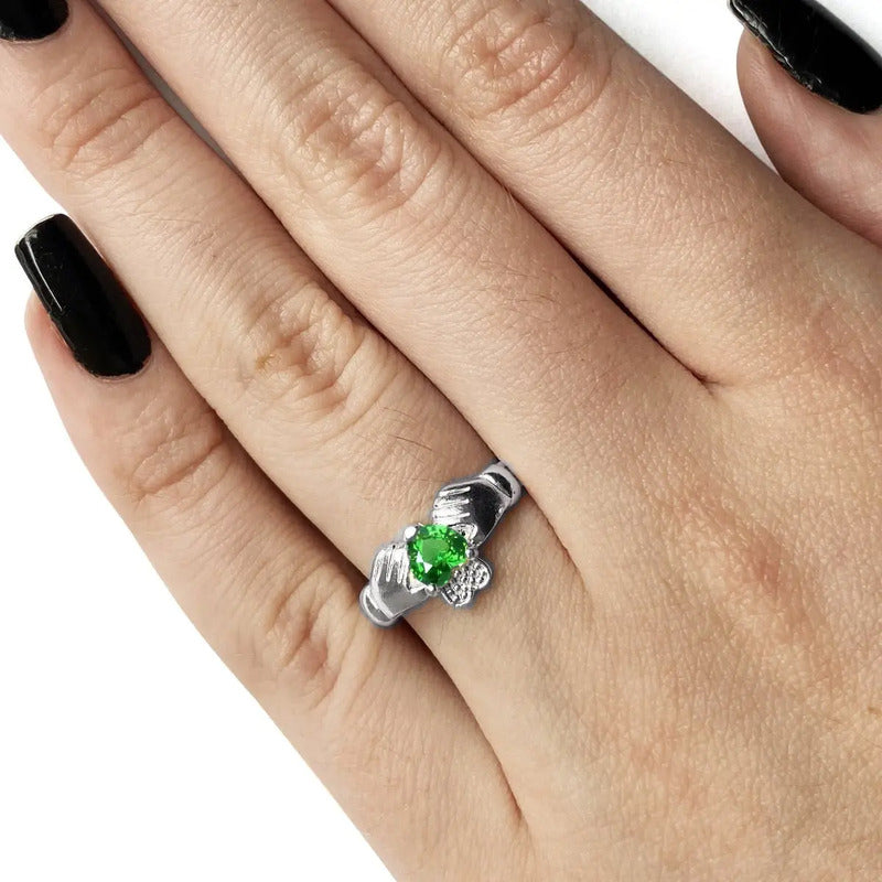 Anel De Prata 925 Claddagh Esmeralda - Exclusivo