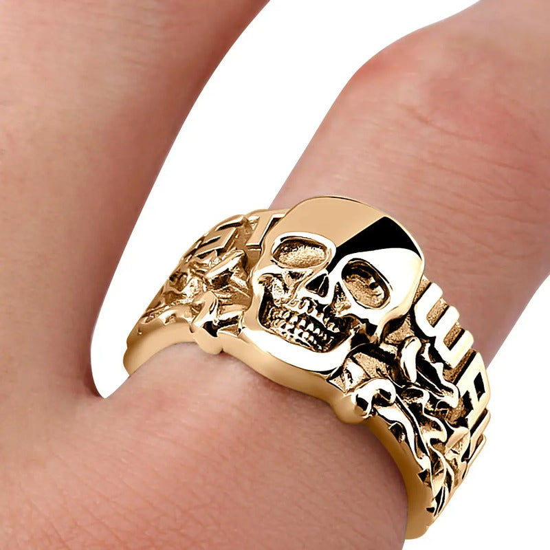 Anel Caveira Pura Prata 925 Dourada Ouro 18k