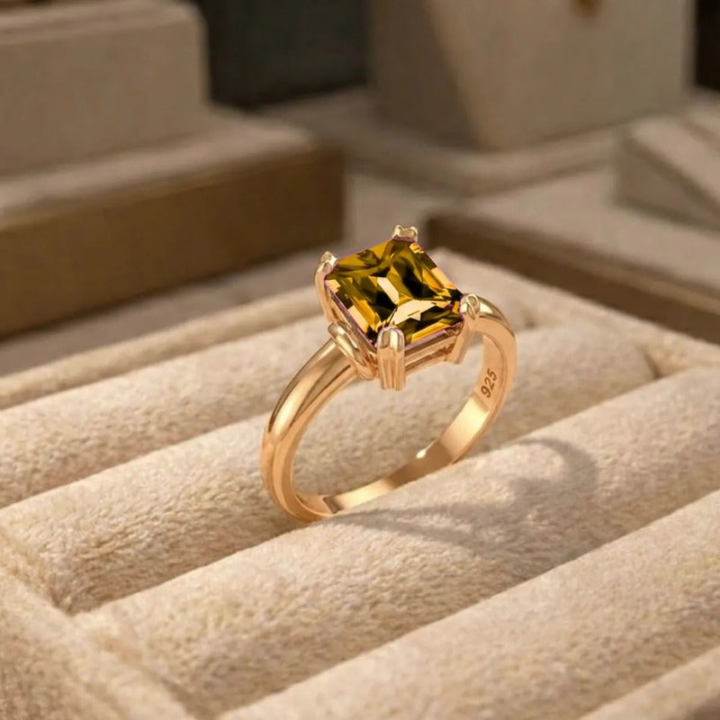 Anel Vintage Prata 925 Dourada 18k Citrino