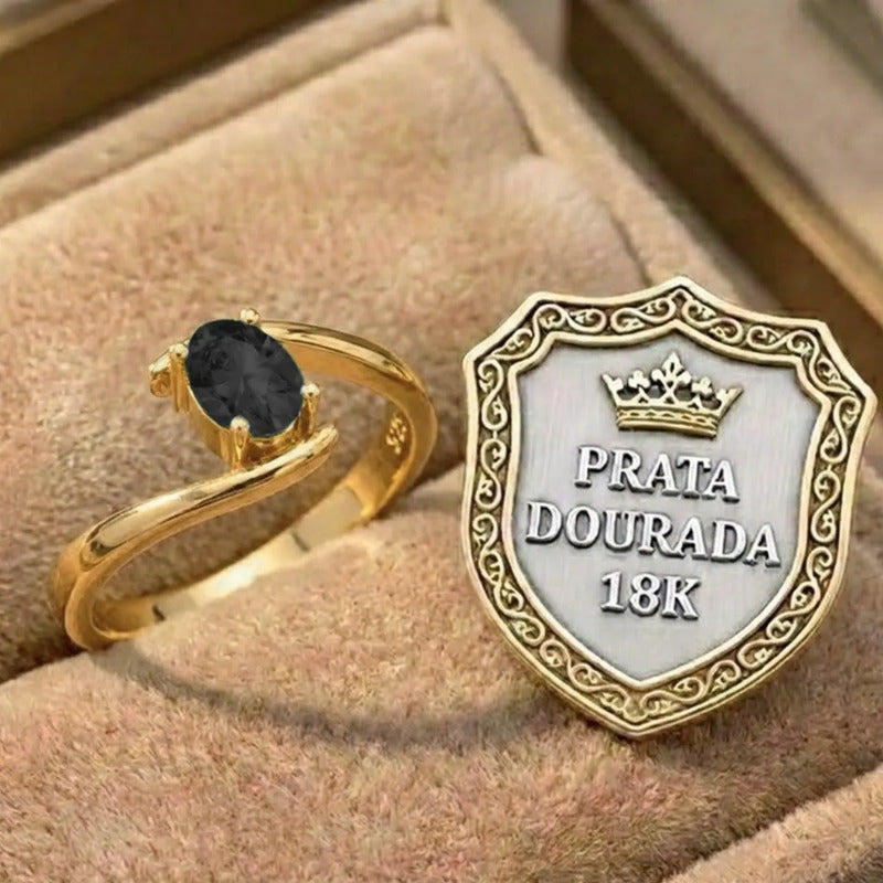 Anel Miami Prata 925 Dourada Ouro 18k - Black Ônix