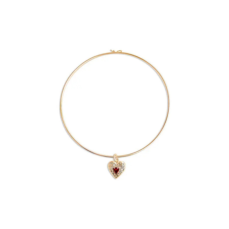 Colar Choker Coração Granada Prata 925 Dourada Ouro 18k