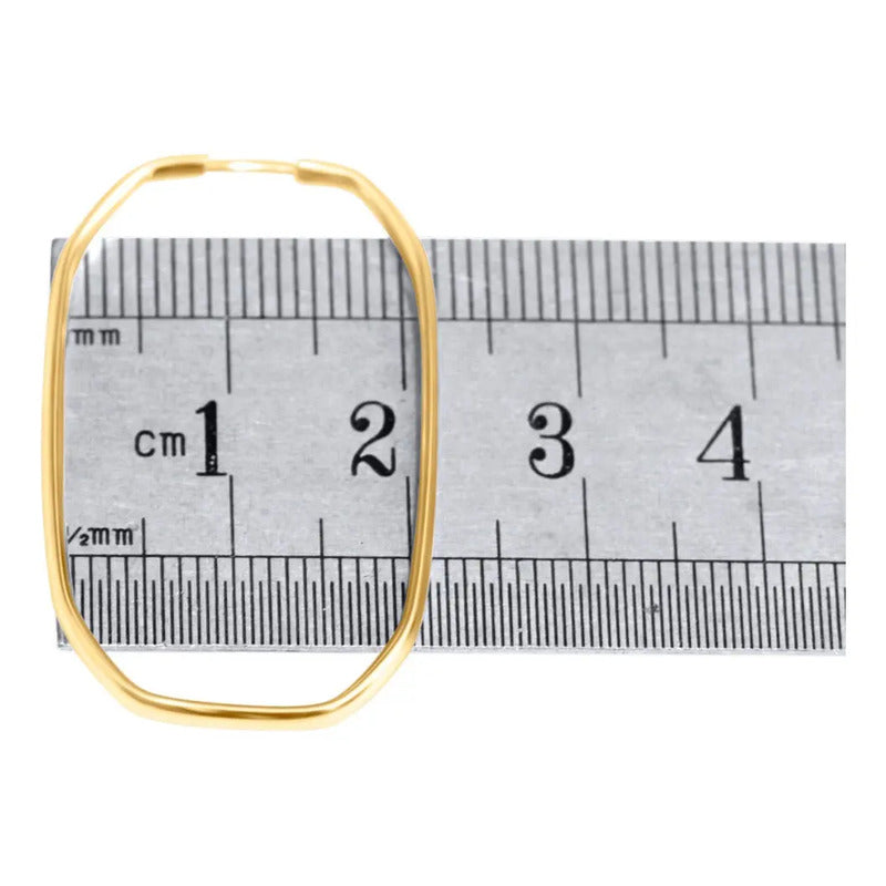 Brinco Argola Prata 925 Dourada 18k Retangular - 38mm