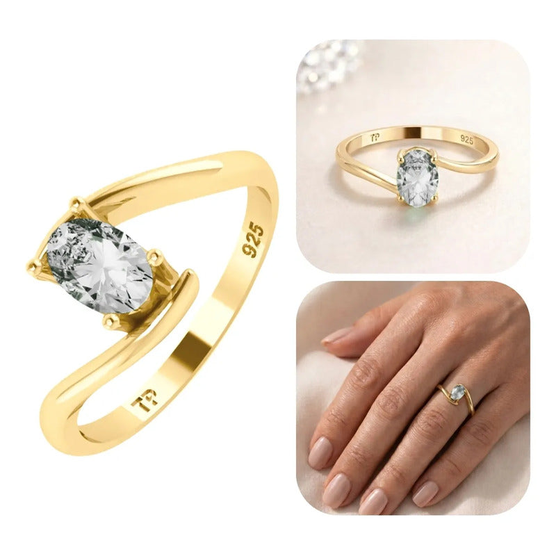 Anel Miami Prata 925 Dourada Ouro 18k - Zircônia