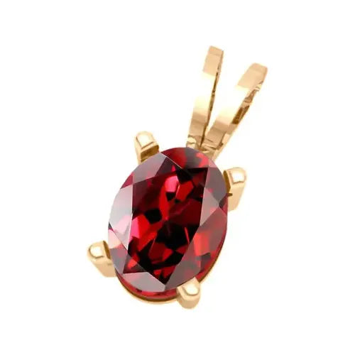 Pingente Oval Prata 925 Dourada 18k - Granada Vermelho