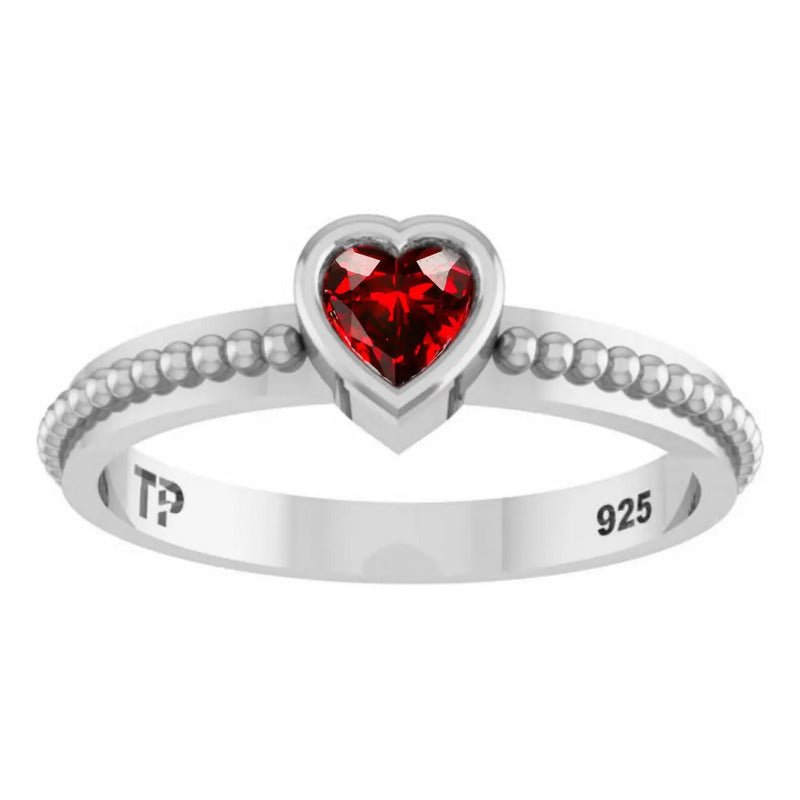 Anillo de granate solitario en forma de corazón en plata 925 - Exclusivo