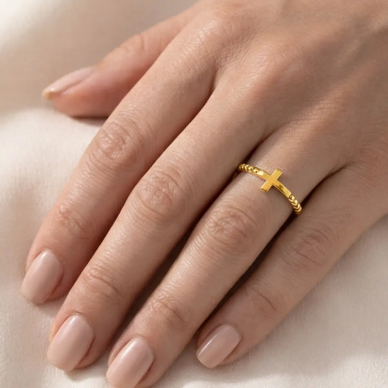 Anel Cruz De Prata 925 Dourada 18k - Melhor Valor