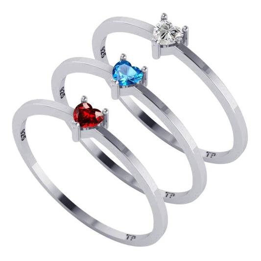 Kit 3 Solitario Corazón Punto de Luz Plata 925 - Exclusivo