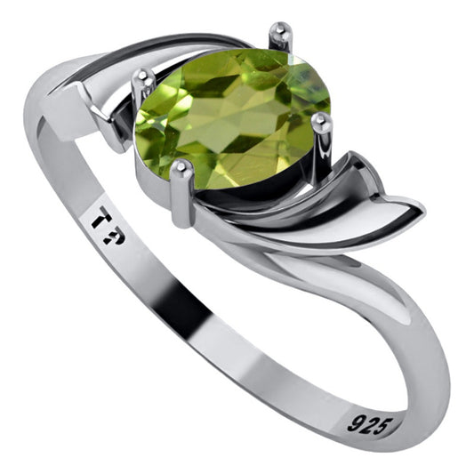 Anel Wings Peridoto Oval Pura Prata 925 - Exclusivo