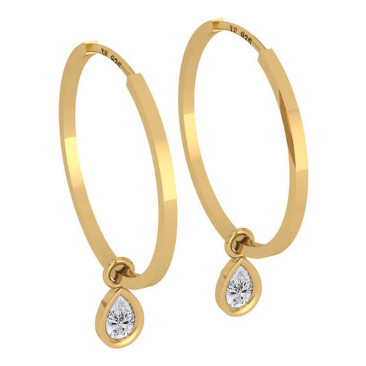 925 Silver Hoop Earring 18k Gold Drop Pendant - Zirconia