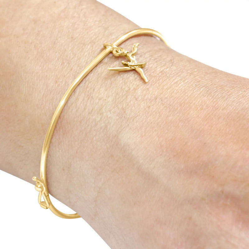 Bracelete Rígido Prata 925 Dourada 18k - Pingente Bailarina 19 Cm