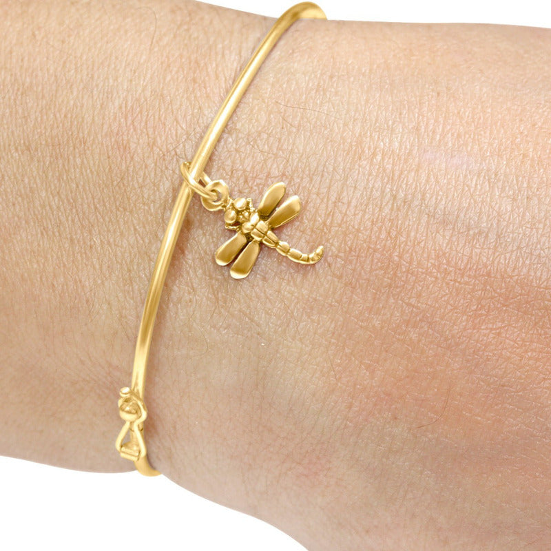 Pulsera rígida de plata 925 y oro de 18 quilates - Libélula