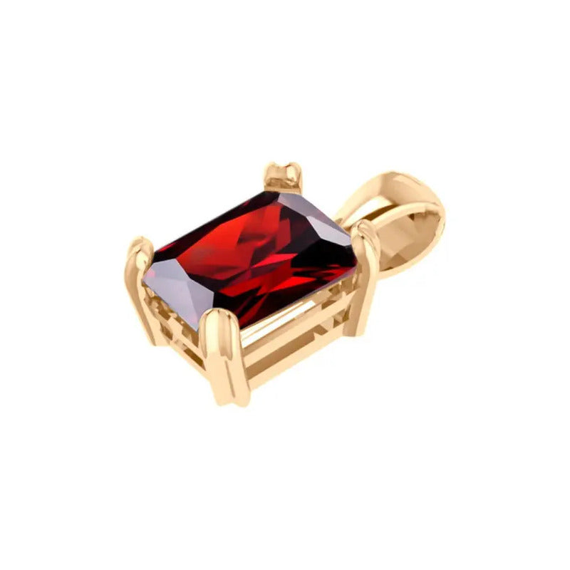 Pingente Retangular Prata 925 Dourada 18k - Granada Vermelho
