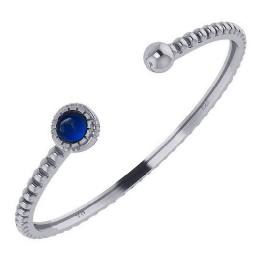 Pulseira Bracelete Safira Rígido Prata 925 - Unissex