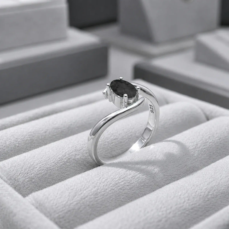 Anel Prata 925 Solitário Miami Black Onix Natural- Exclusivo